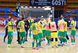 Zagreb: Slavlje igra?a Stanoinvest Futsal Pula nakon pobjede i ulaska u finale Hrvatskog malonogometnog kupa